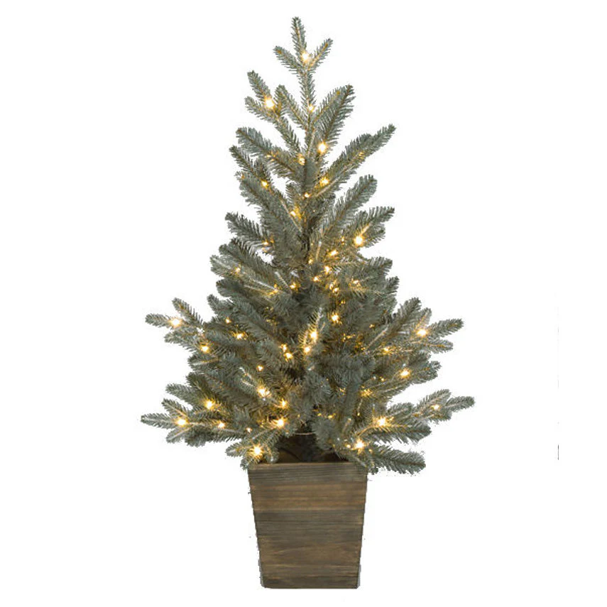 3'Hx24"W PE Appalachian Fir Artificial Christmas Tree w/Planter, Micro LED Pre-Lit (Twinkle) -Green/Blue