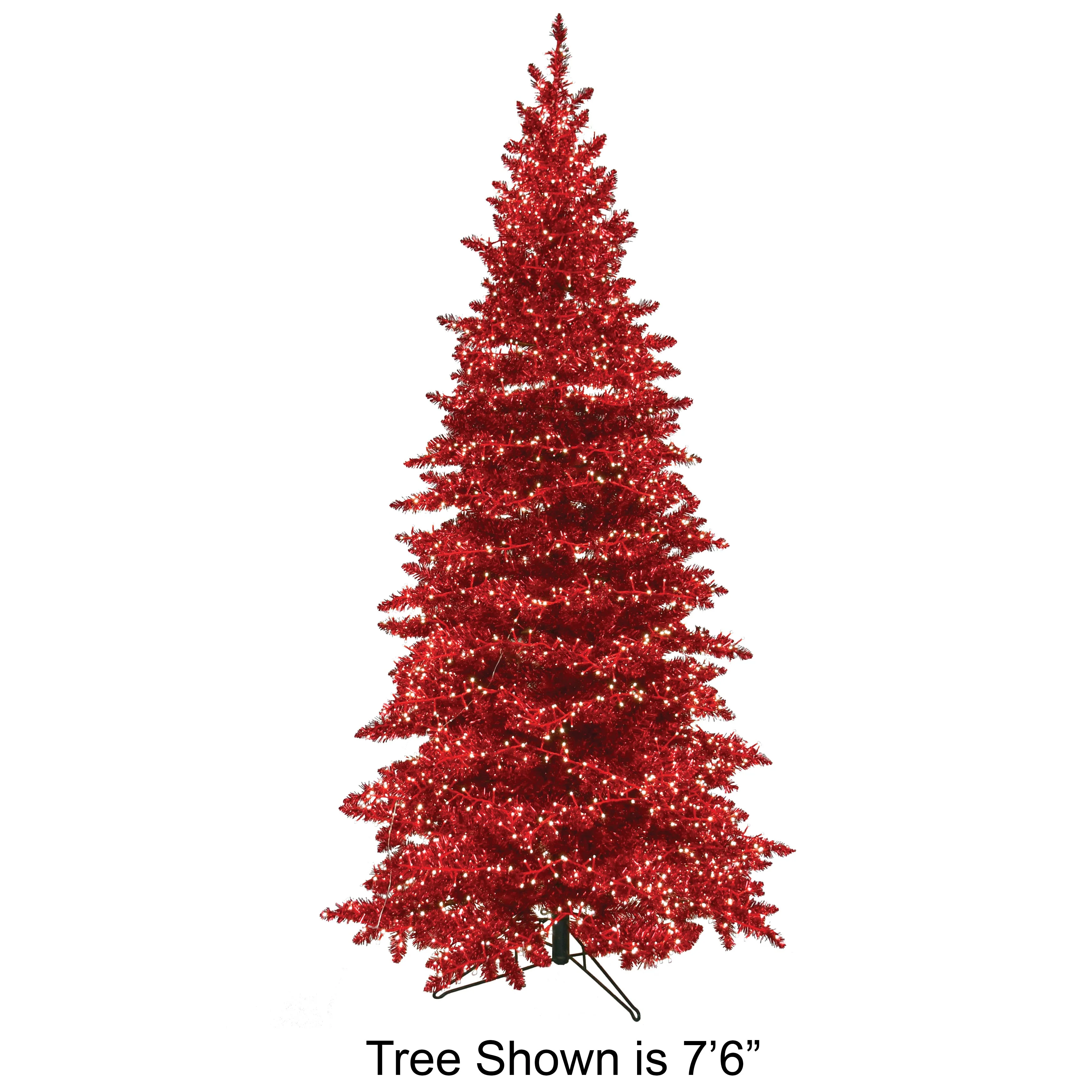 3'Hx24"W Tinsel Sparkling Artificial Christmas Tree, Micro LED Pre-Lit (Cool White) -Red