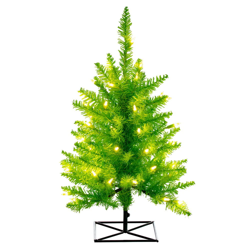 3'Hx25"W Fir Artificial Christmas Tree, LED Pre-Lit (Lime) -Lime