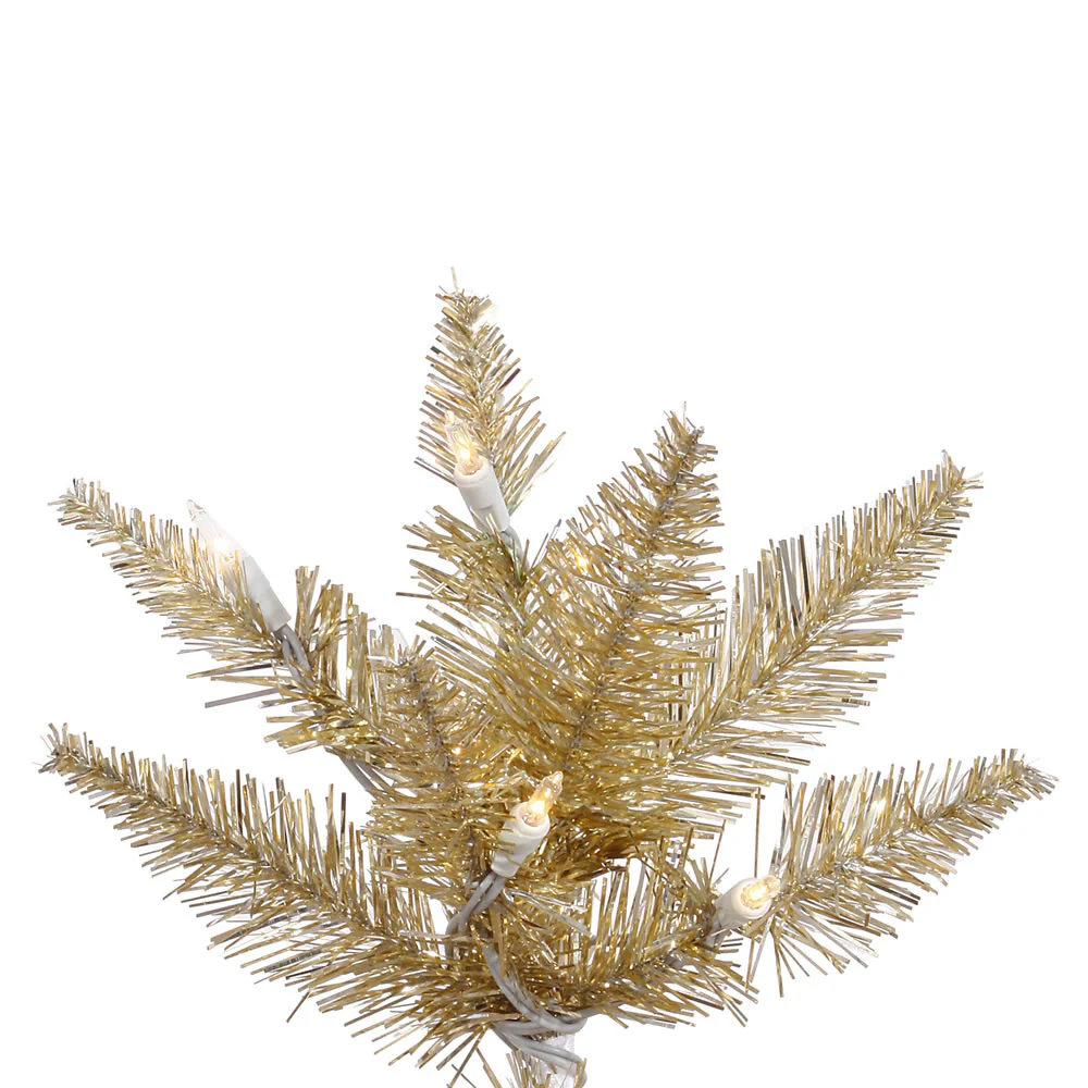3'Hx25"W Tinsel Fir Artificial Christmas Tree, LED Pre-Lit -Champagne - Image 2