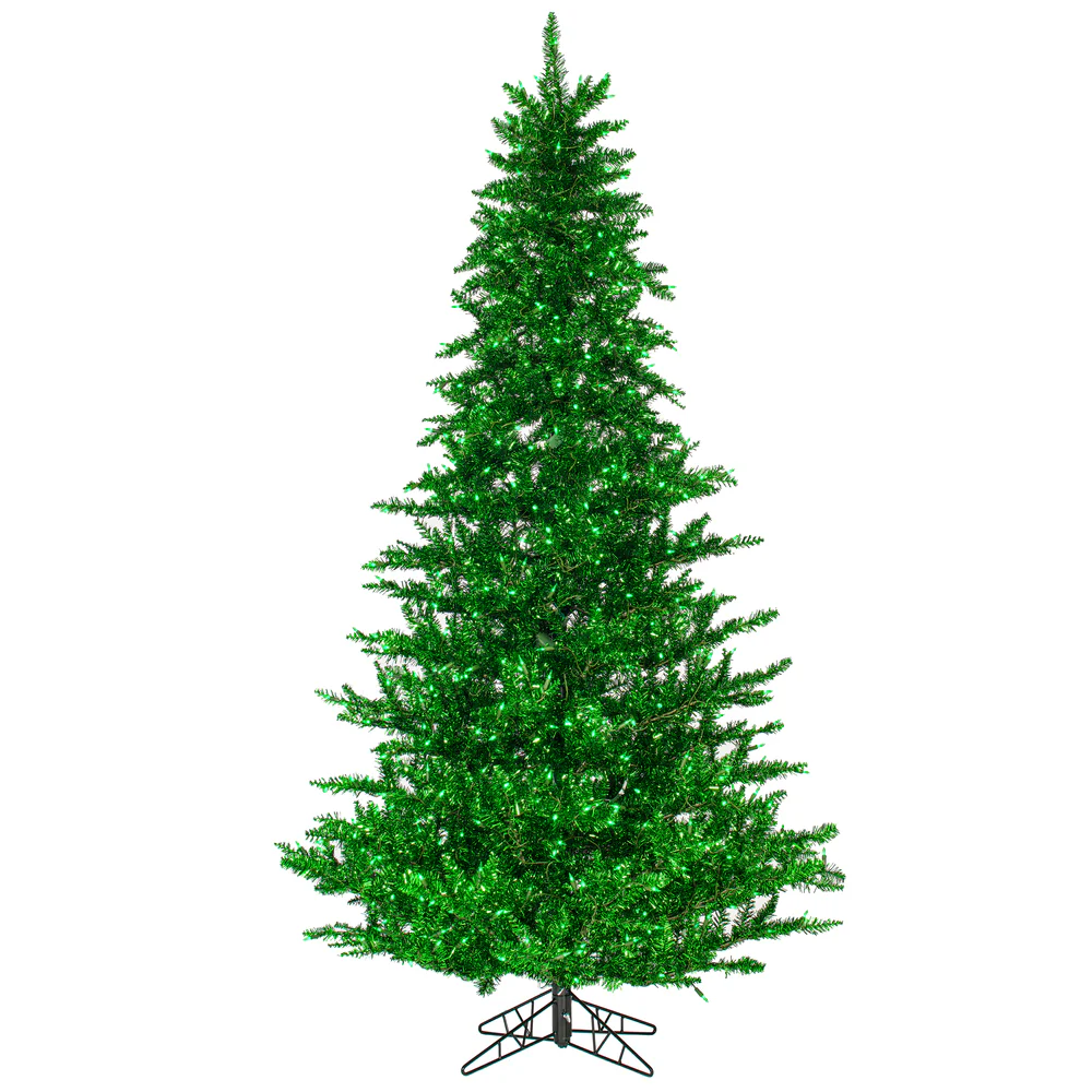 3'Hx25"W Tinsel Fir Artificial Christmas Tree, LED Pre-Lit (Green) -Green