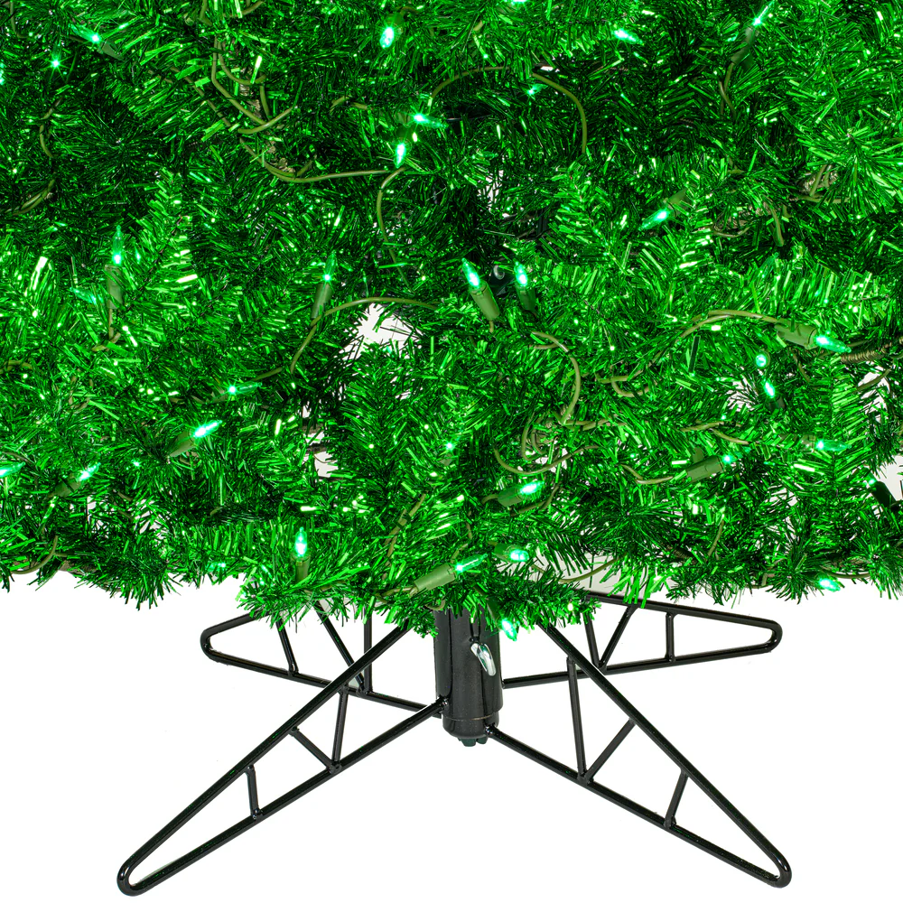 3'Hx25"W Tinsel Fir Artificial Christmas Tree, LED Pre-Lit (Green) -Green - Image 3