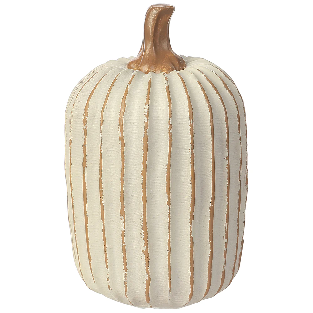 4.5"Hx3"W Artificial Ribbed Pumpkin -Whitewashed (Pack of 12)