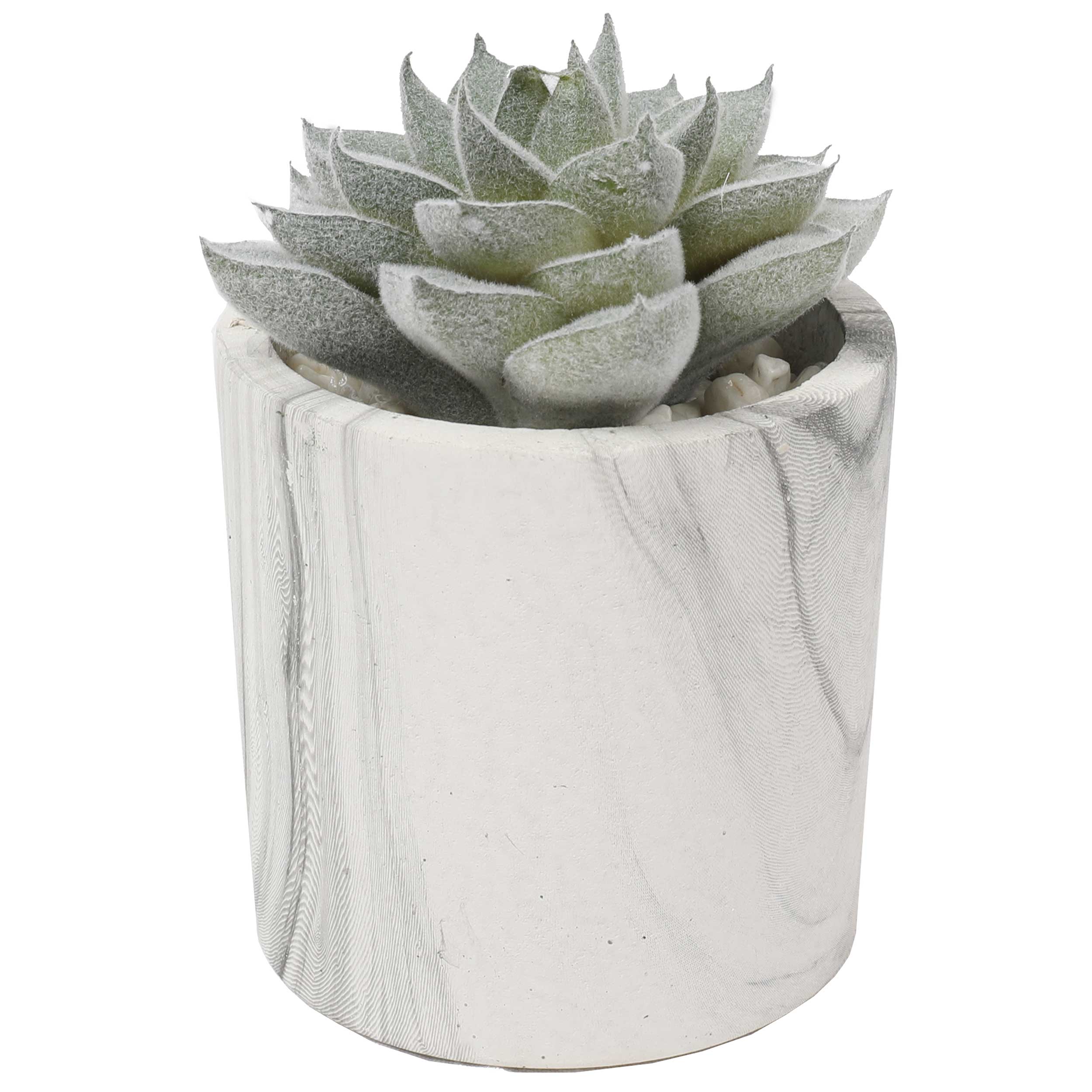 4.75" Set Of Assorted Succulent Artificial Plants w/Fake Marble Pots -Green/Burgundy - Image 2