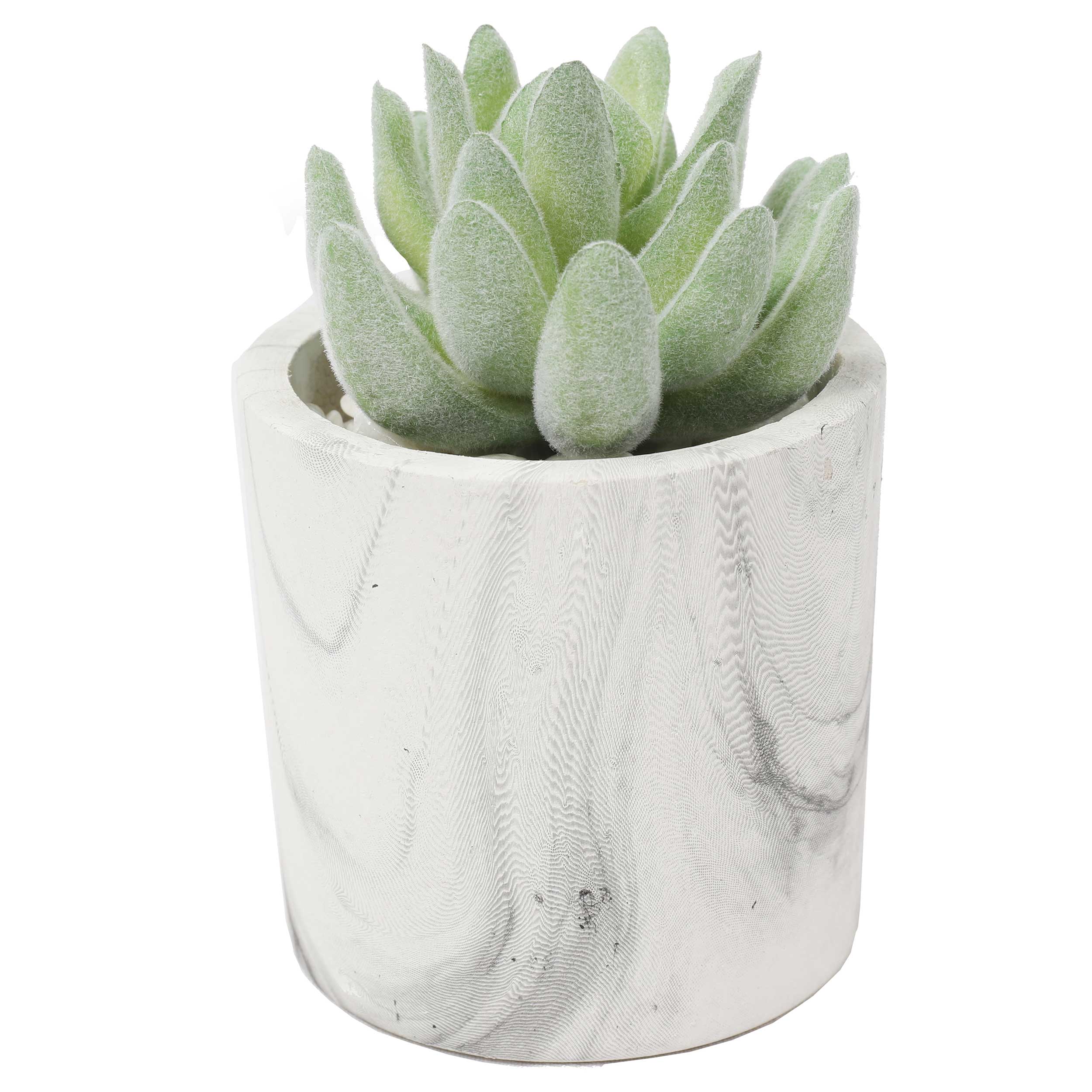4.75" Set Of Assorted Succulent Artificial Plants w/Fake Marble Pots -Green/Burgundy - Image 4