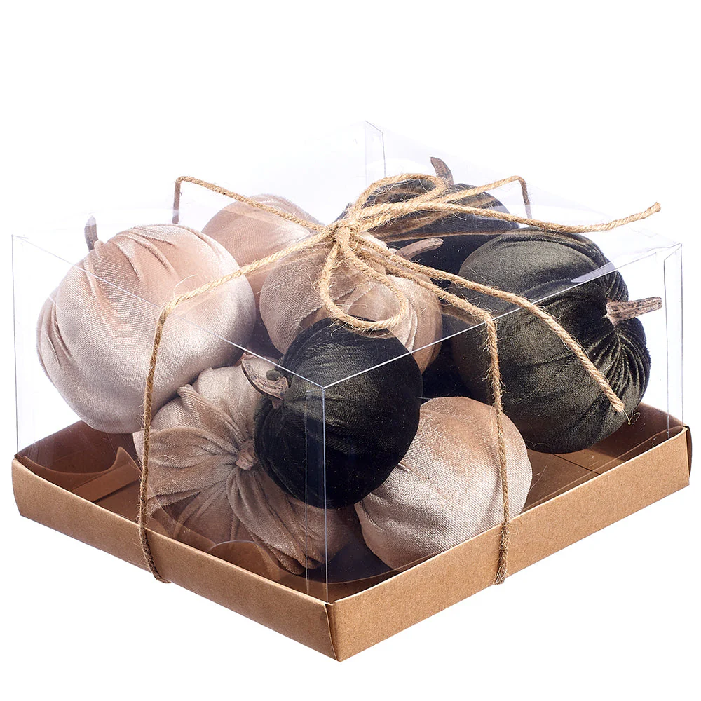 4.7"Hx8.2"W Boxed Artificial Pumpkins -Ivory/Green (Pack of 4)