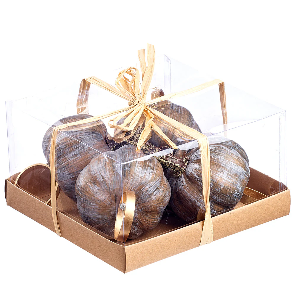 4.7"Hx8.5"W Boxed Artificial Pumpkin Napkin Ring Holders -Green/Whitewashed (Pack of 4)