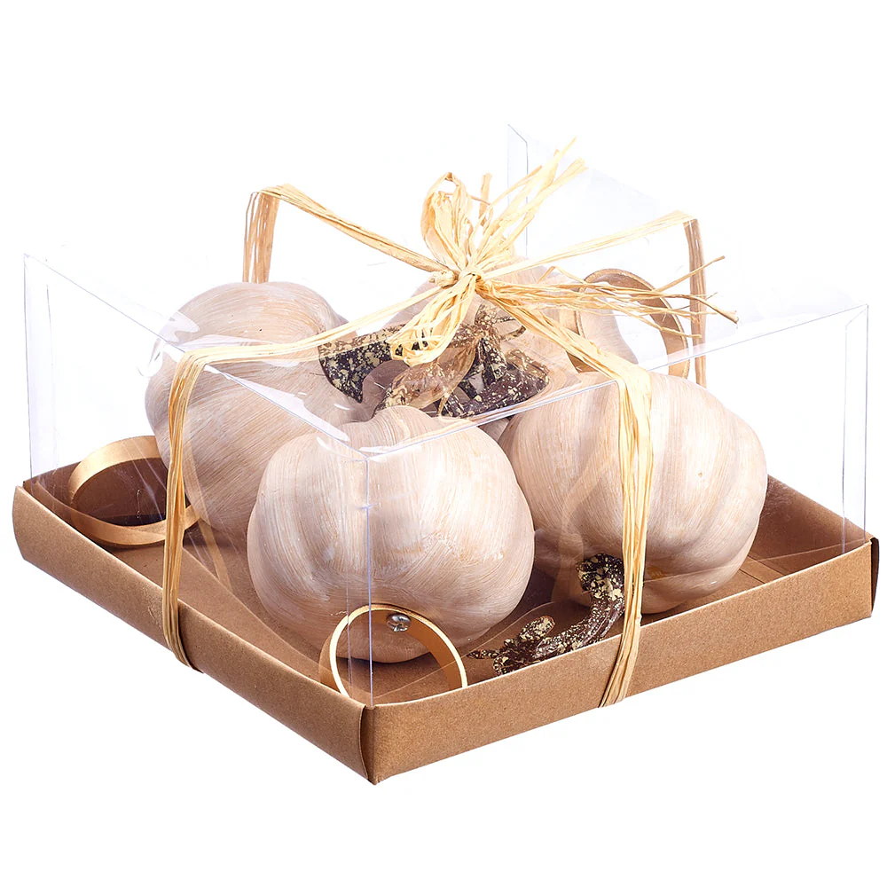 4.7"Hx8.5"W Boxed Artificial Pumpkin Napkin Ring Holders -Mustard/Whitewashed (Pack of 4)