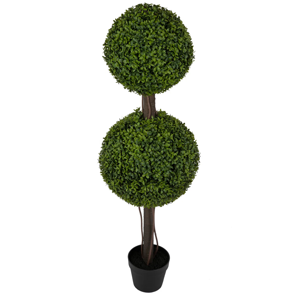 4' Outdoor UV-Proof Artificial English Boxwood Double Ball-Shaped Artificial Topiary Tree w/Pot -2 Tone Green