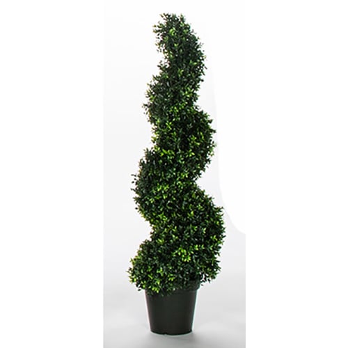 4' Outdoor UV-Resistant Artificial Dwarf Boxwood Spiral Topiary Tree w/Pot -Green