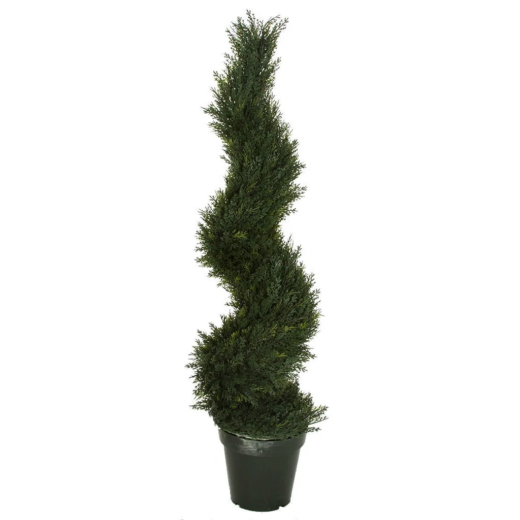 4' Outdoor UV-Resistant Artificial Pond Cypress Spiral Topiary Tree w/Pot -Green