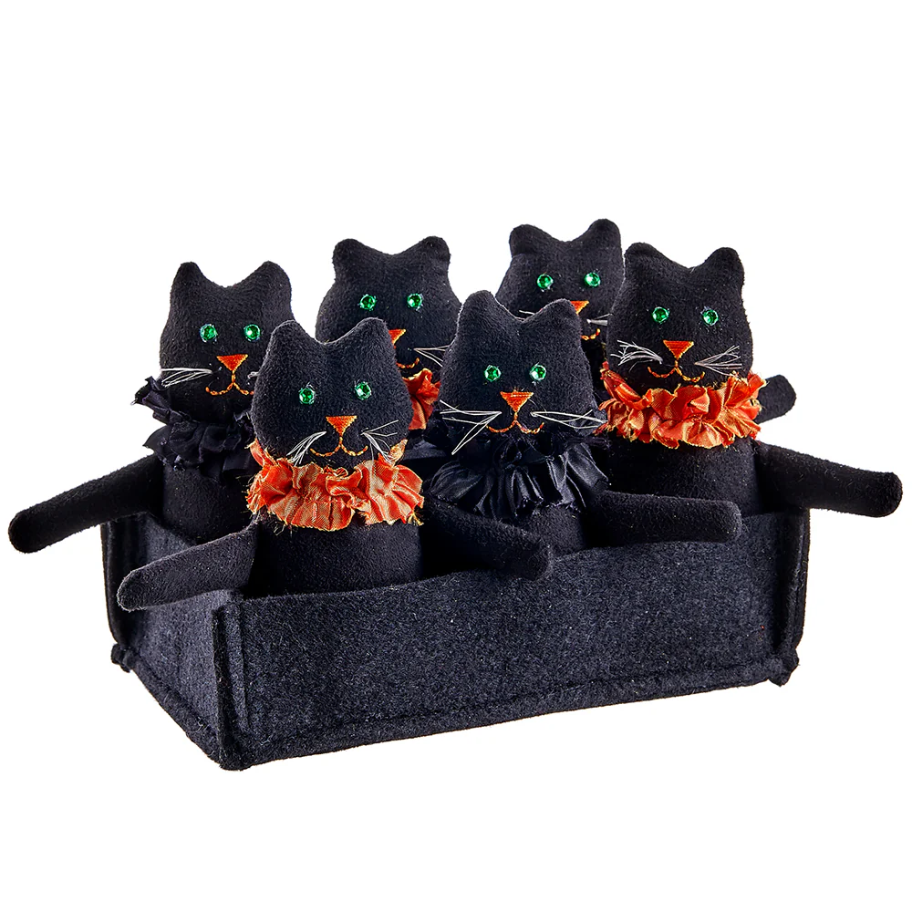 4" Set Of Halloween Cats In Tray -Black (Pack of 6)