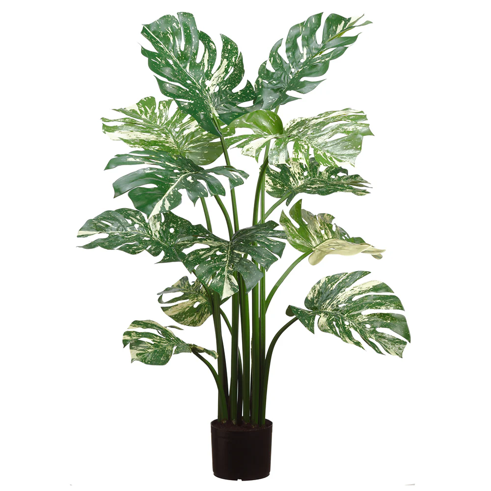 4' Silk Split Philodendron Monstera Plant w/Plastic Pot -Green/Cream (Pack of 2)
