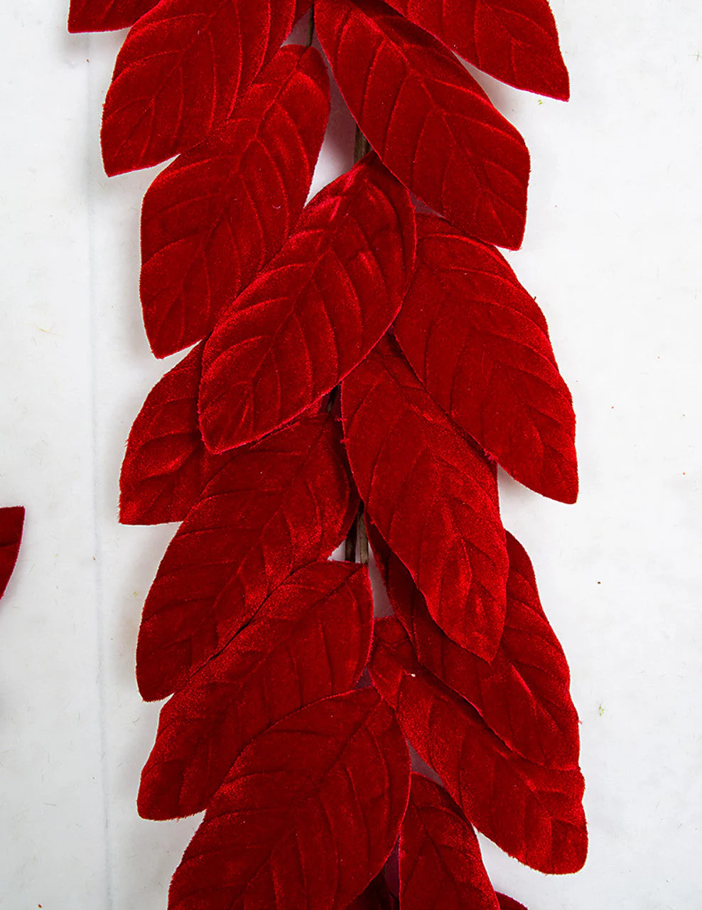 4' Velvet Artificial Magnolia Leaf Garland -Red (Pack of 12) - Image 2
