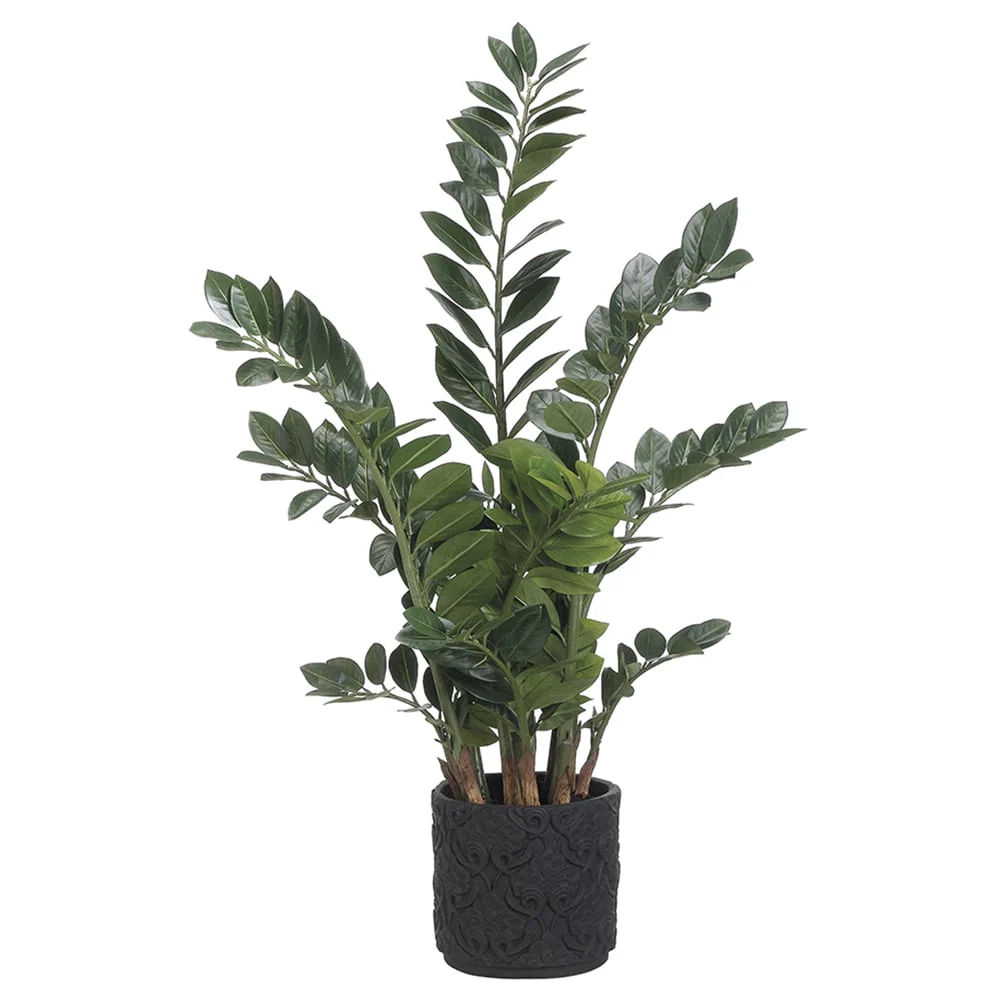 4' Zanzibar Gem Zamioculcas Succulent Artificial Plant w/Cement Pot -Green