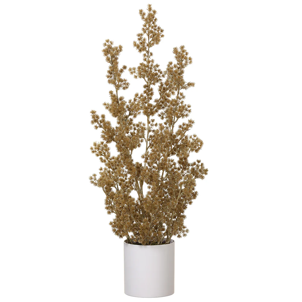 40.5" Glittered Artificial Pine Tree w/Pottery Pot -Gold (Pack of 2)