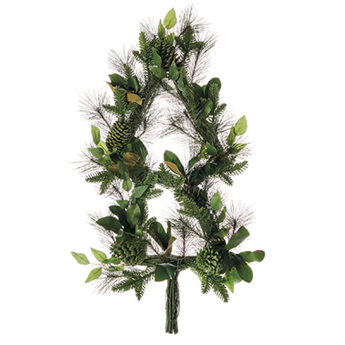40" Artificial Tree-Shaped Mixed Pine, Magnolia Leaf & Pinecone Wreath -Green/Brown