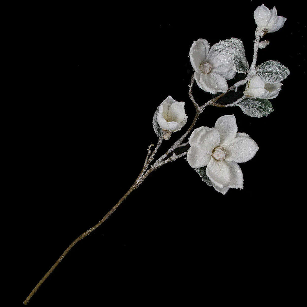 40" Flocked Artificial Magnolia Flower Stem -Cream (Pack of 6)