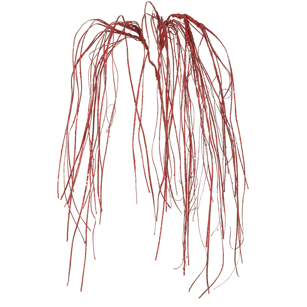 40" Glittered Artificial Hanging Willow Vine Stem -Red (Pack of 12)