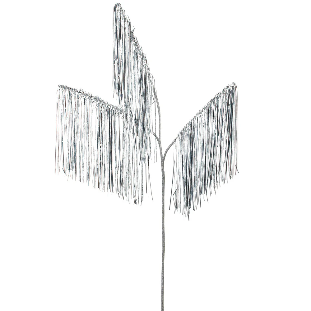 40" Hanging Tinsel Artificial Stem -Silver (Pack of 12)