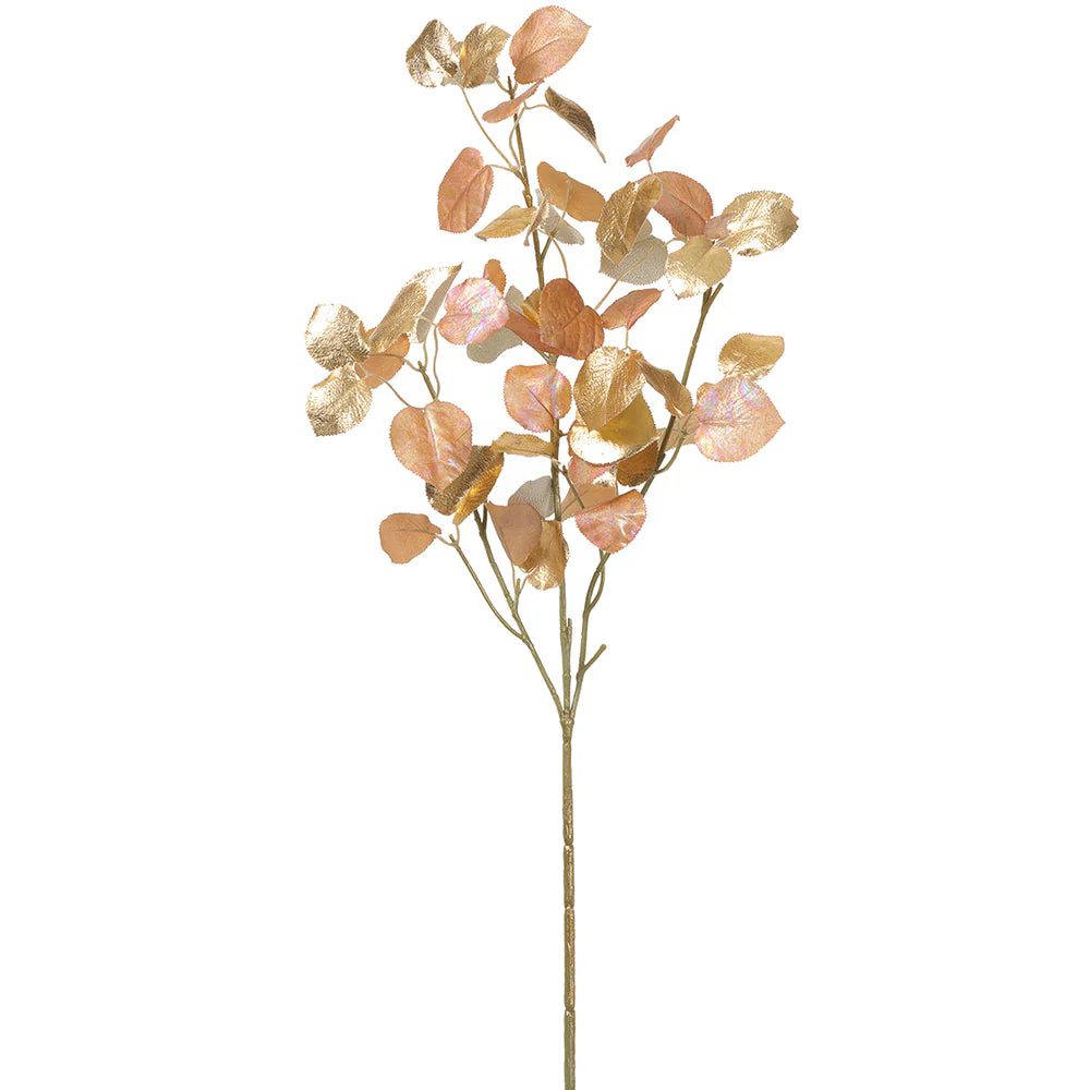 40" Metallic Artificial Viburnum Leaf Stem -Rose Gold (Pack of 12)