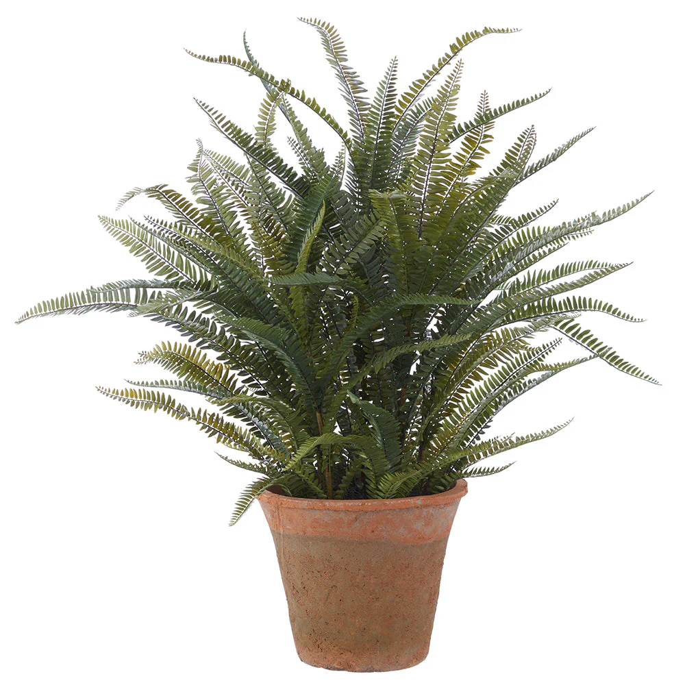 41" Boston Fern Silk Plant w/Clay Pot -Green