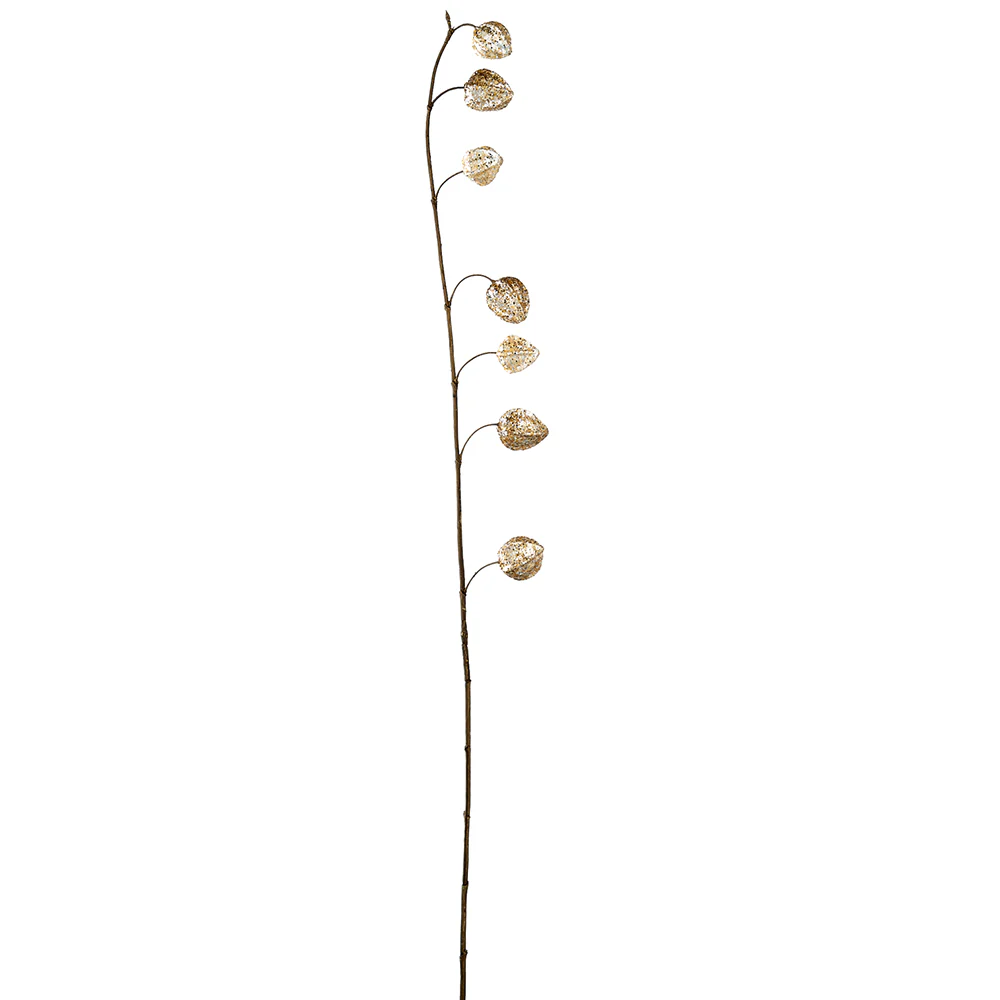 41" Glittered Artificial Chinese Lantern Flower Stem -Gold (Pack of 12)