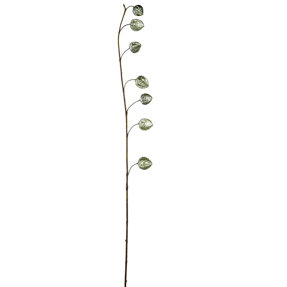 41" Glittered Artificial Chinese Lantern Flower Stem -Green (Pack of 12)