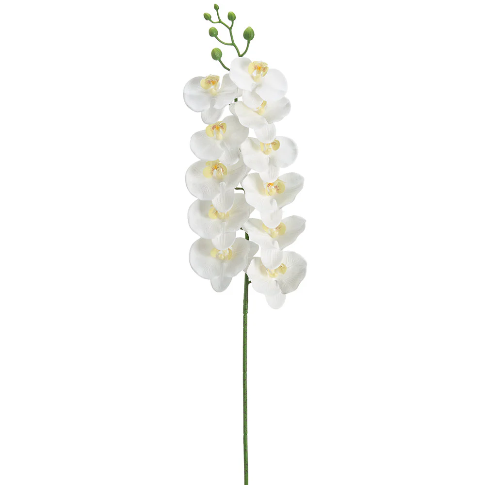 41" Hand-Wrapped Phalaenopsis Orchid Faux Flower Stem -White (Pack of 12)