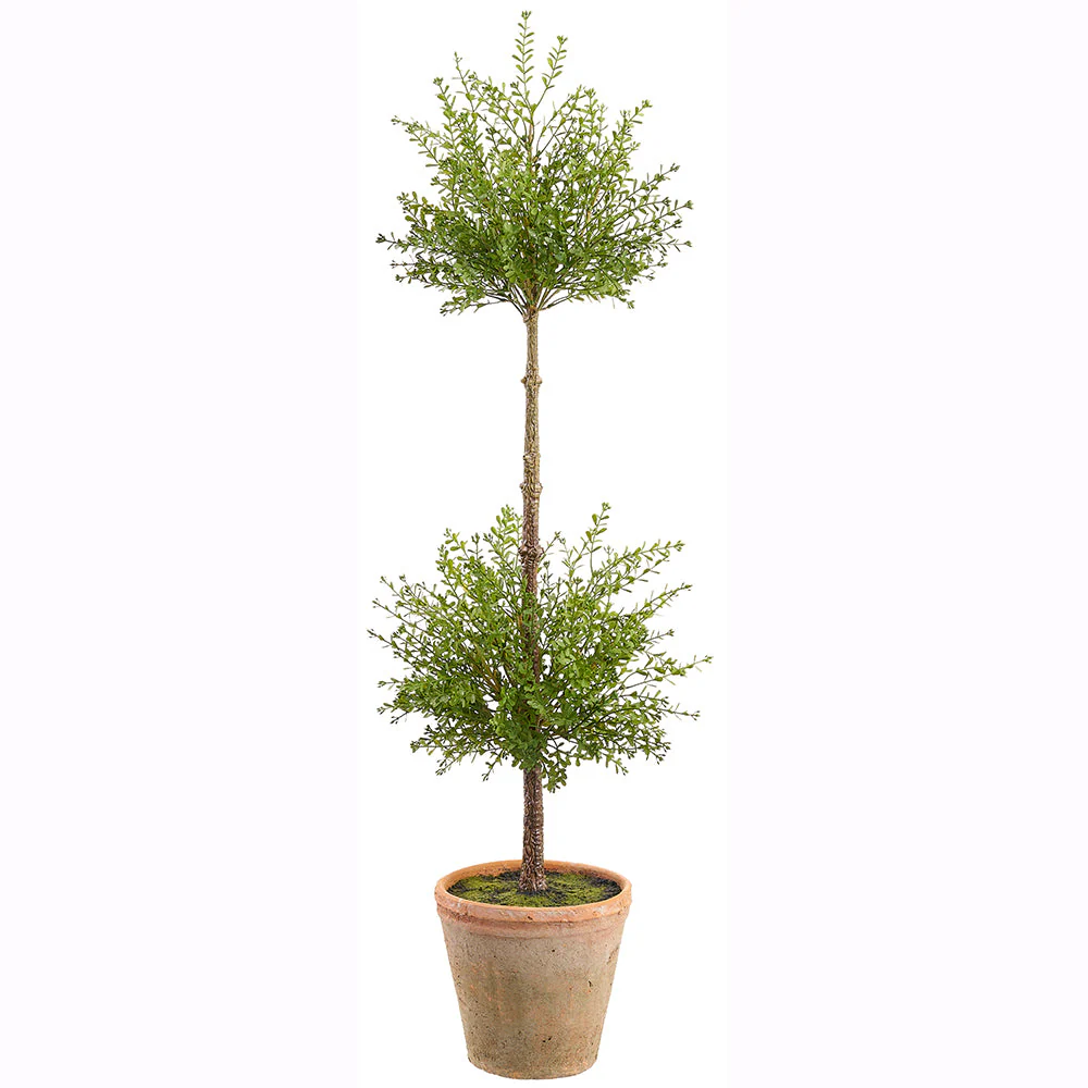 41" Outdoor UV-Resistant Artificial Double Myrtle Ball-Shaped Topiary w/Clay Pot -Green (Pack of 2)