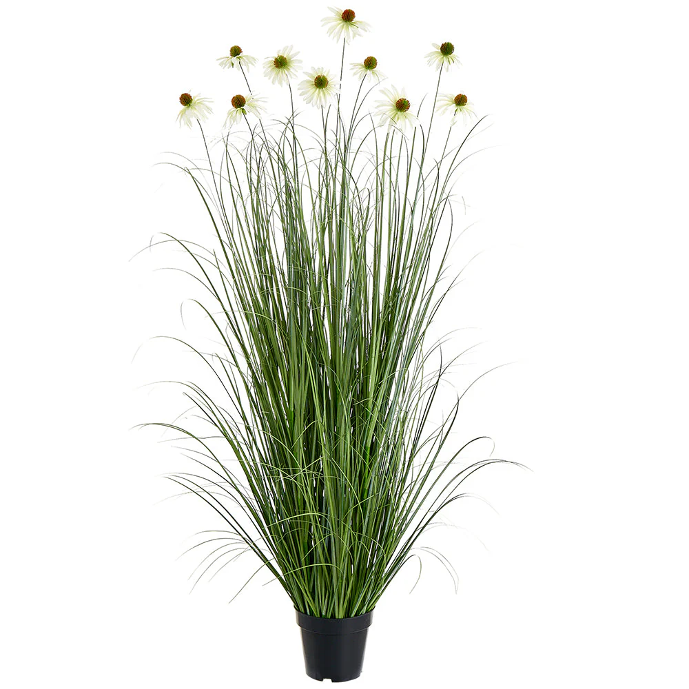 4'11" Black-Eyed Susan Flowering Grass Artificial Plant w/Plastic Pot -White (Pack of 4)