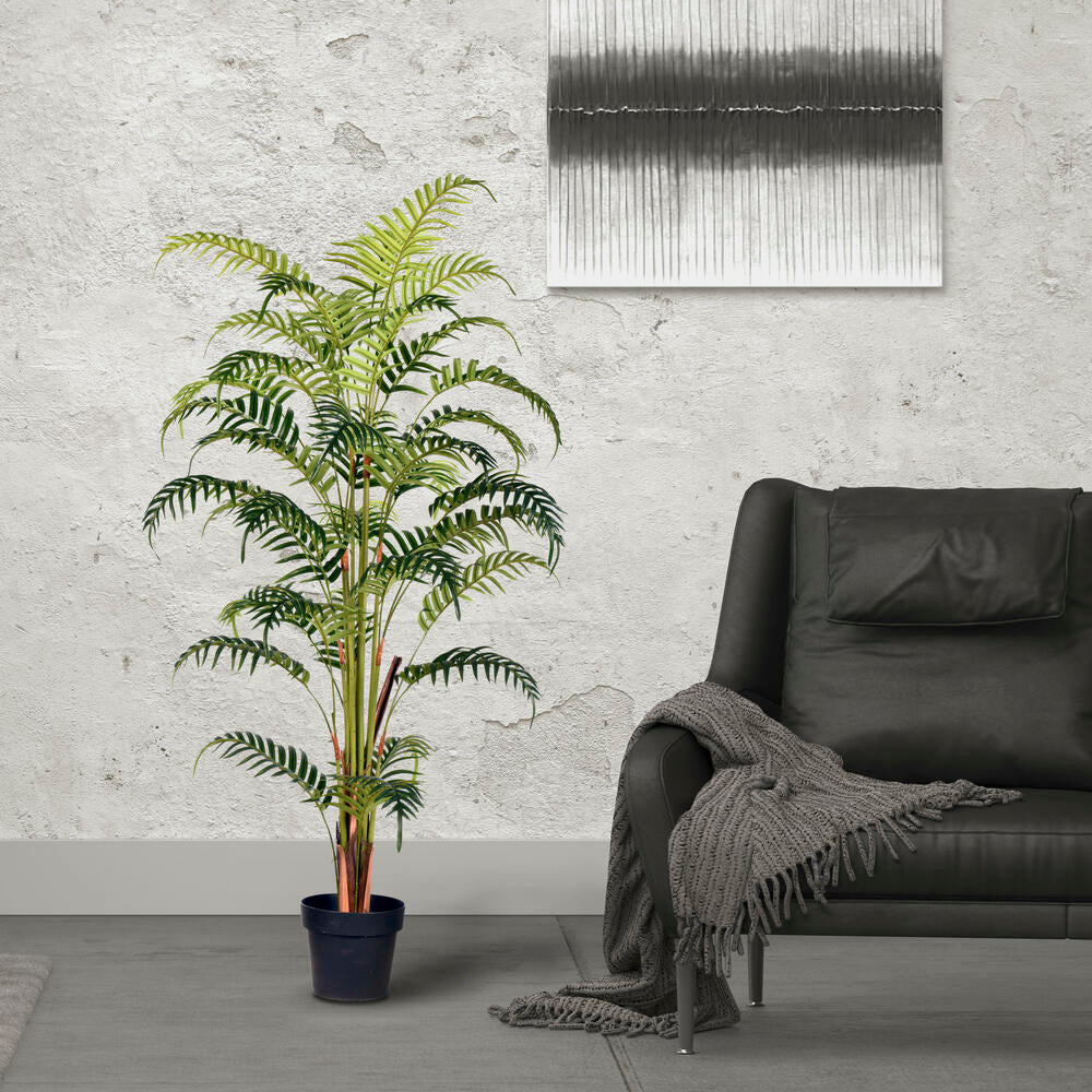 4'11" Real Touch Fern Palm Silk Tree w/Plastic Pot -Green - Image 8