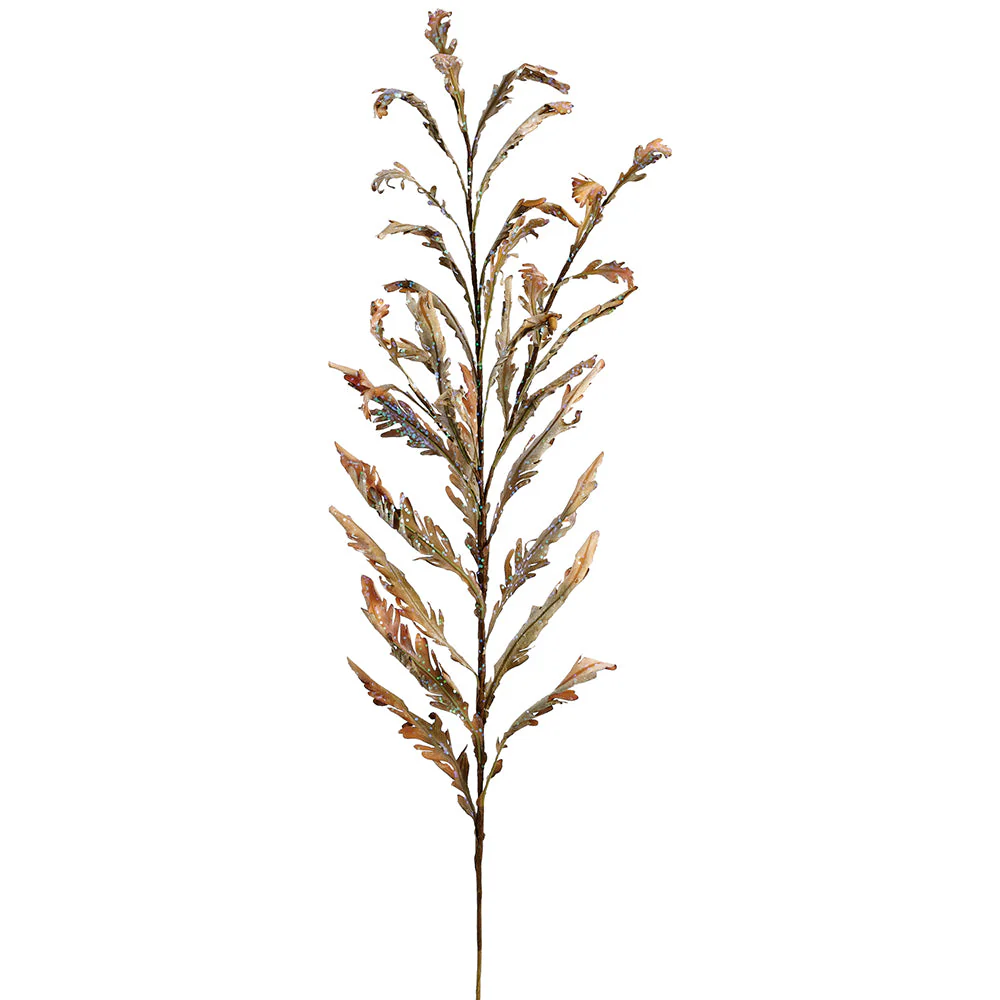 42" Glittered Artificial Fern Leaf Stem -Green (Pack of 12)