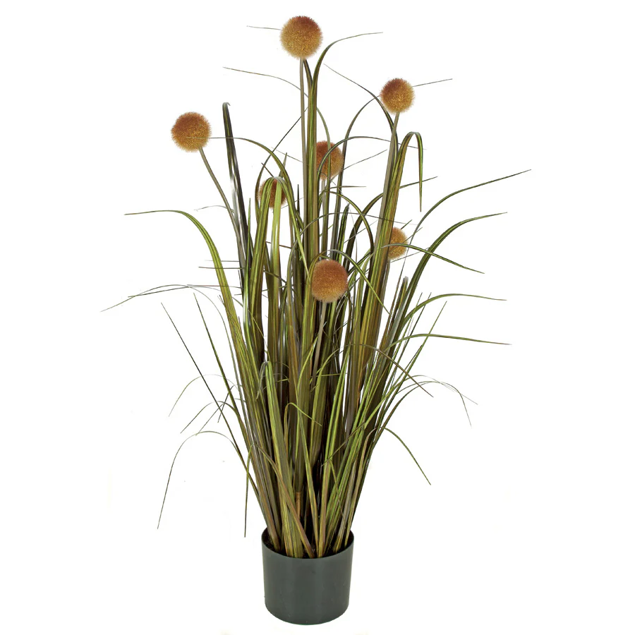 42" IFR PVC Onion Grass & Pomp Balls Artificial Plant w/Pot -Brown/Olive Green (Pack of 4)