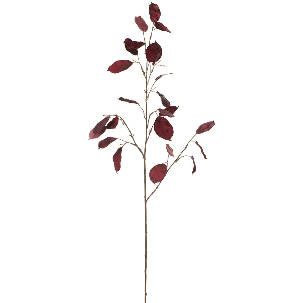 42" Shimmer Velvet Artificial Silver Dollar Eucalyptus Leaf Stem -Burgundy (Pack of 12)