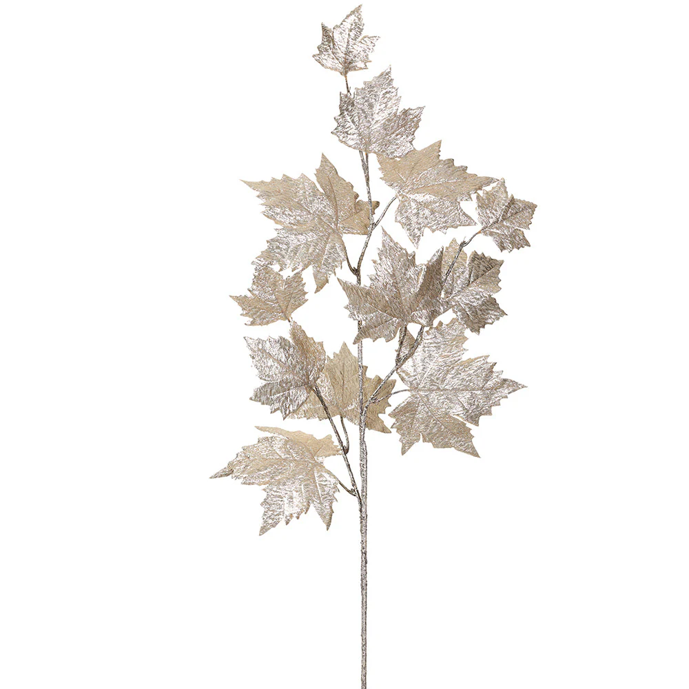 42" Sparkle Artificial Maple Leaf Stem -Champagne (Pack of 12)
