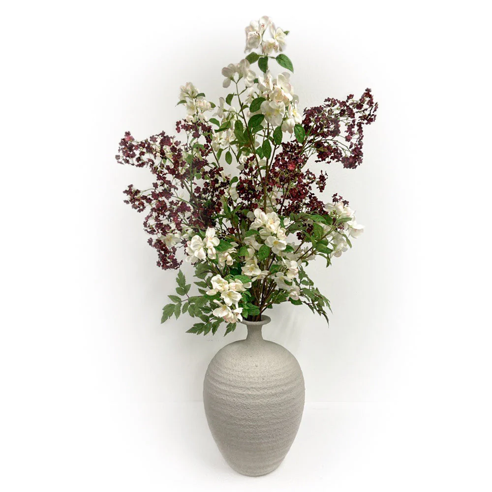 42"Hx25"W Baby's Breath Gypsophila & Apple Blossom Silk Flower Arrangement w/Terra Cotta Vase -Wine/Blush