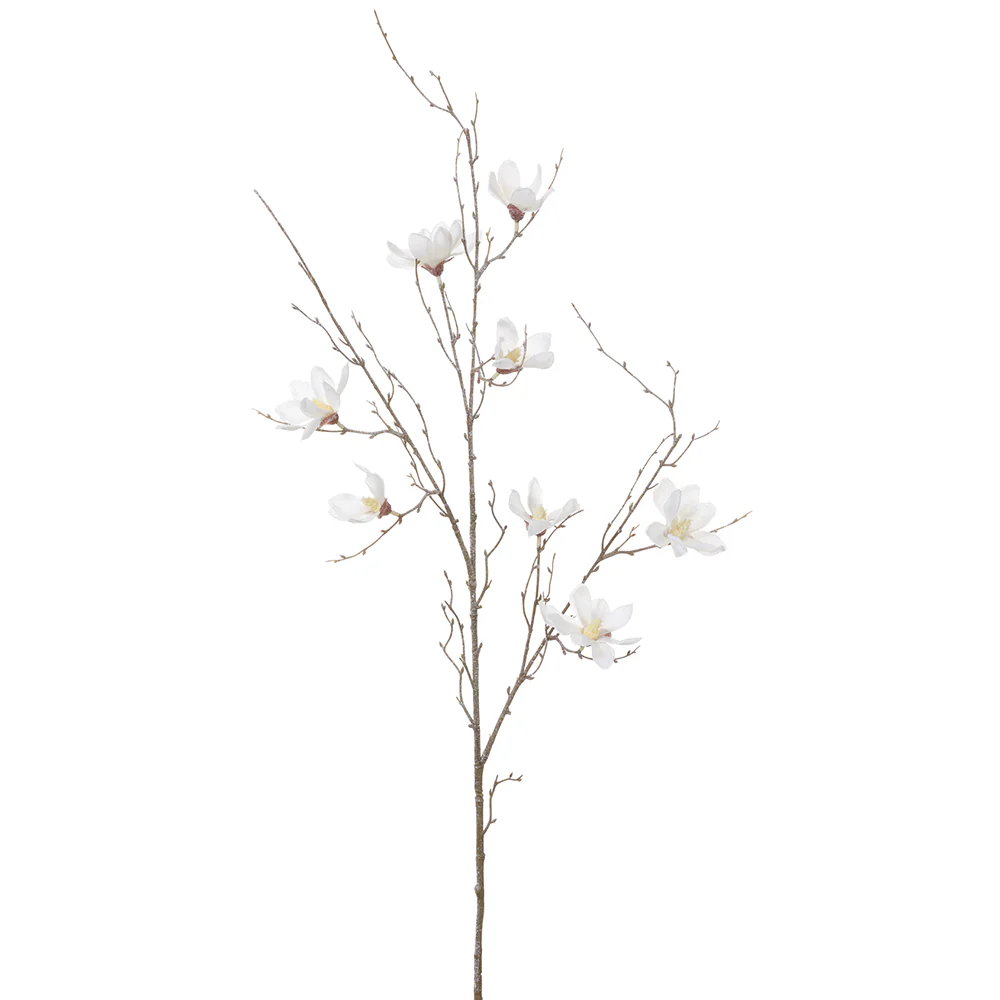 43.5" Flocked Artificial Mini Magnolia Flower Stem -White (Pack of 12)