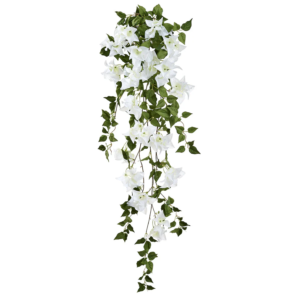 43" Hanging Bougainvillea Silk Flower Bush -White (Pack of 12)