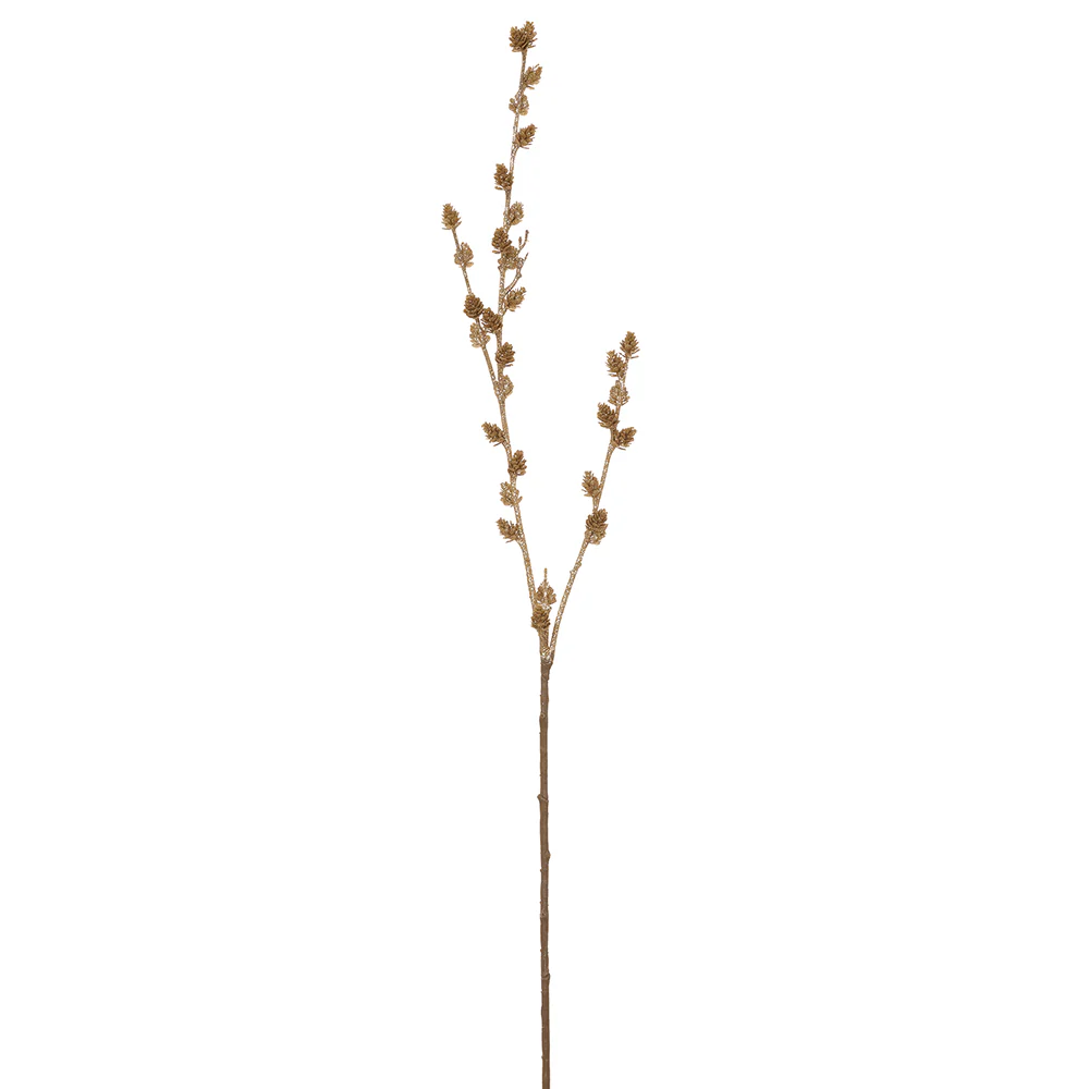 44.5" Glittered Artificial Mini Pinecone Stem -Gold (Pack of 12)