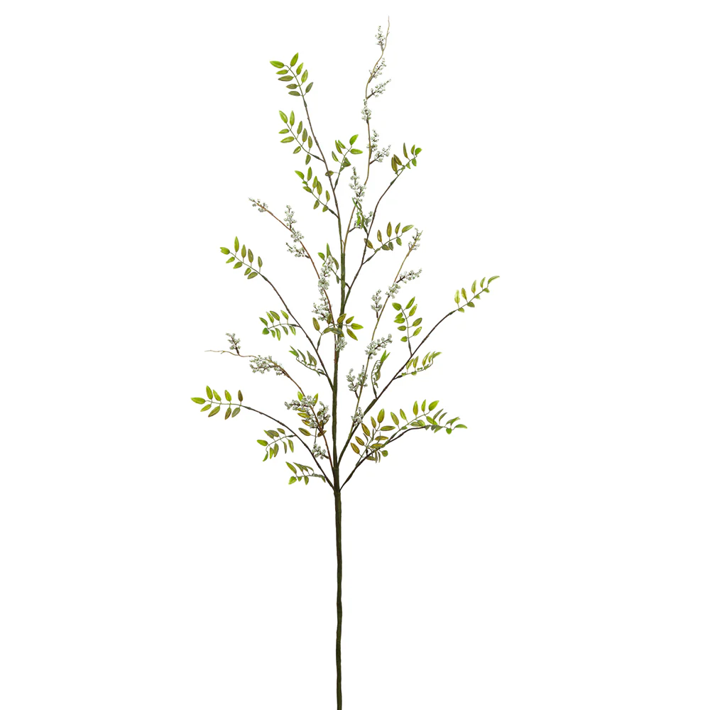 44" Artificial Plastic Leaf & Berry Stem -Cream/Green (Pack of 6)