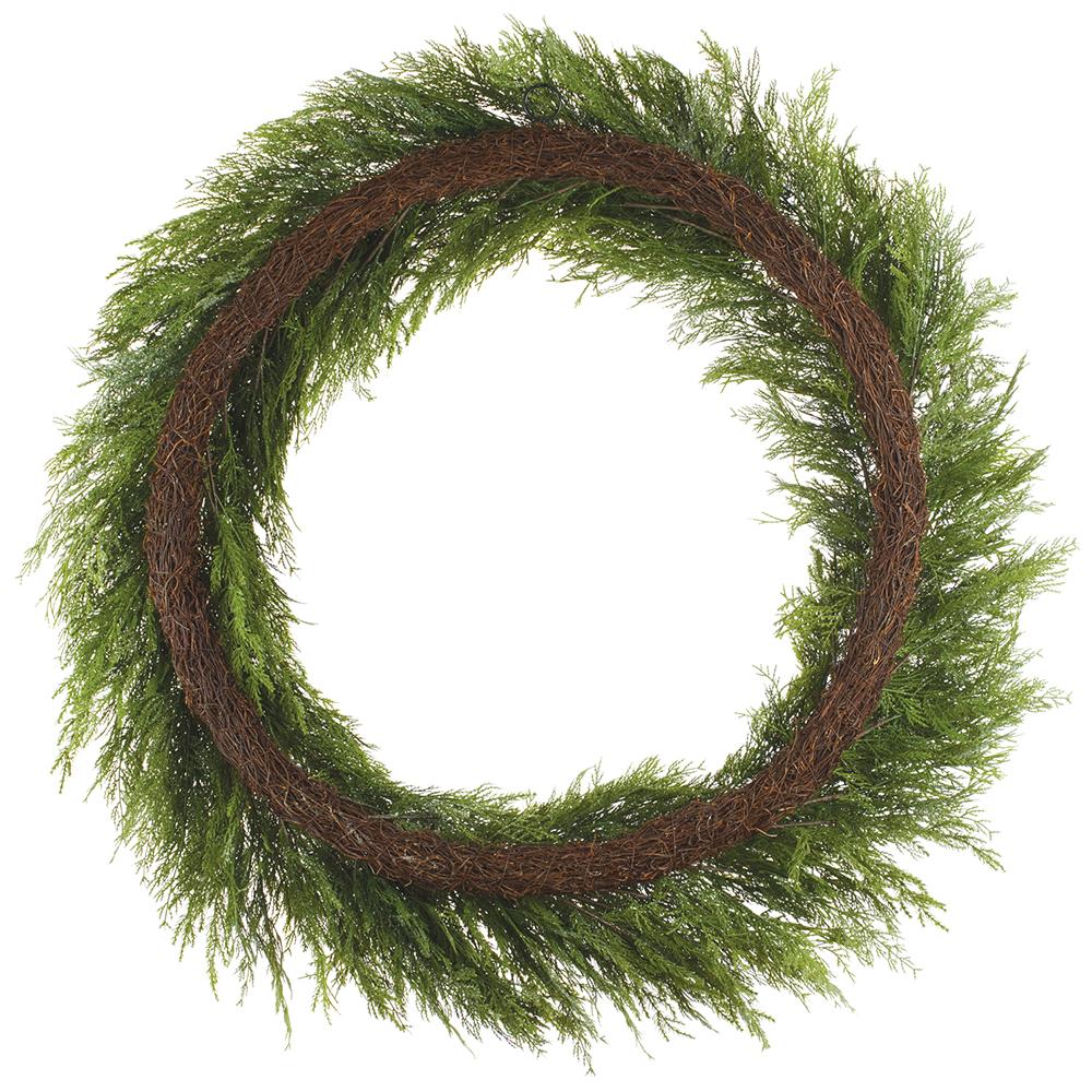 44" Glittered Artificial Deluxe Mixed Cedar Wreath -Green - Image 2