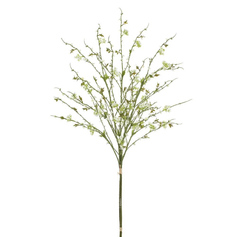 44" Hand-Wrapped Mini Blossom Silk Flower Stem Bundle -White (Pack of 6)