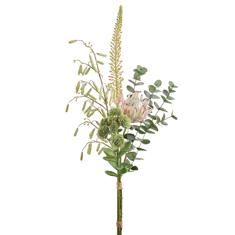 44" Hand-Wrapped Protea, Foxtail Lily & Magic Bell Silk Flower Bouquet -Green/Pink (Pack of 2)