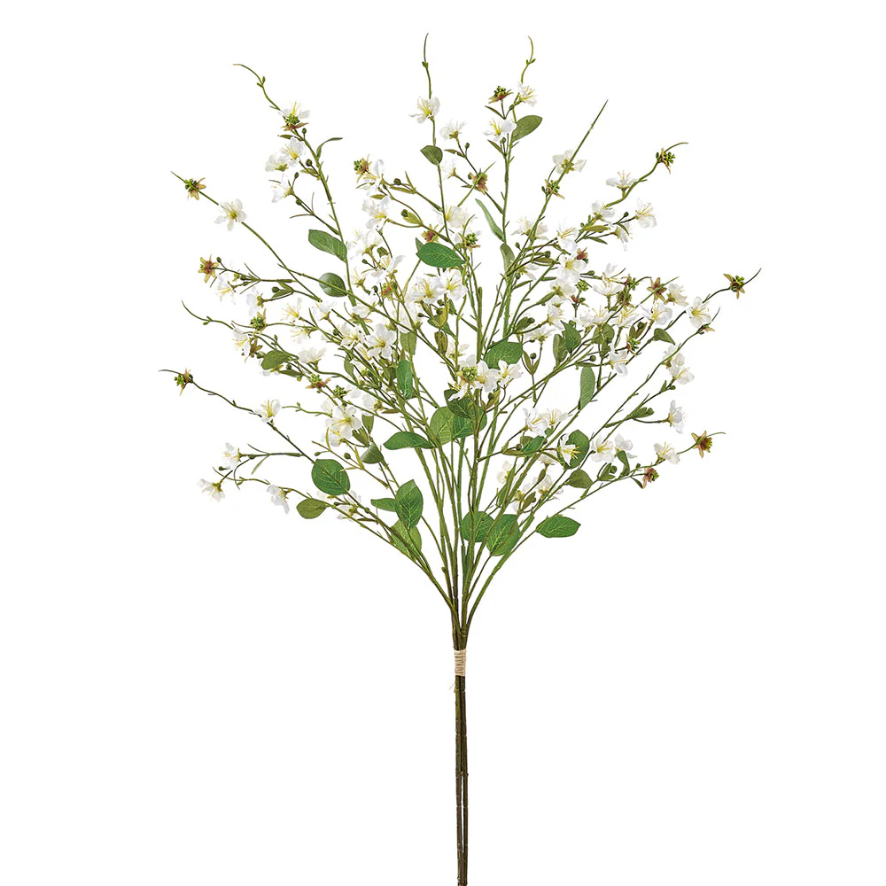 44" Hand-Wrapped Rose Myrtle Silk Flower Stem Bundle -White (Pack of 6)