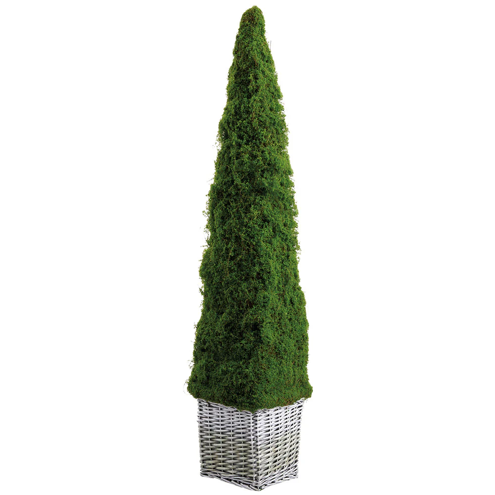 44" Moss Pyramid-Shaped Artificial Topiary w/Basket -Green (Pack of 3)