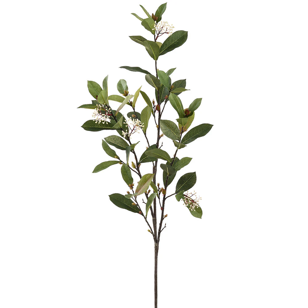 44" Photinia Leaf With Blossom Silk Stem -Green (Pack of 8)