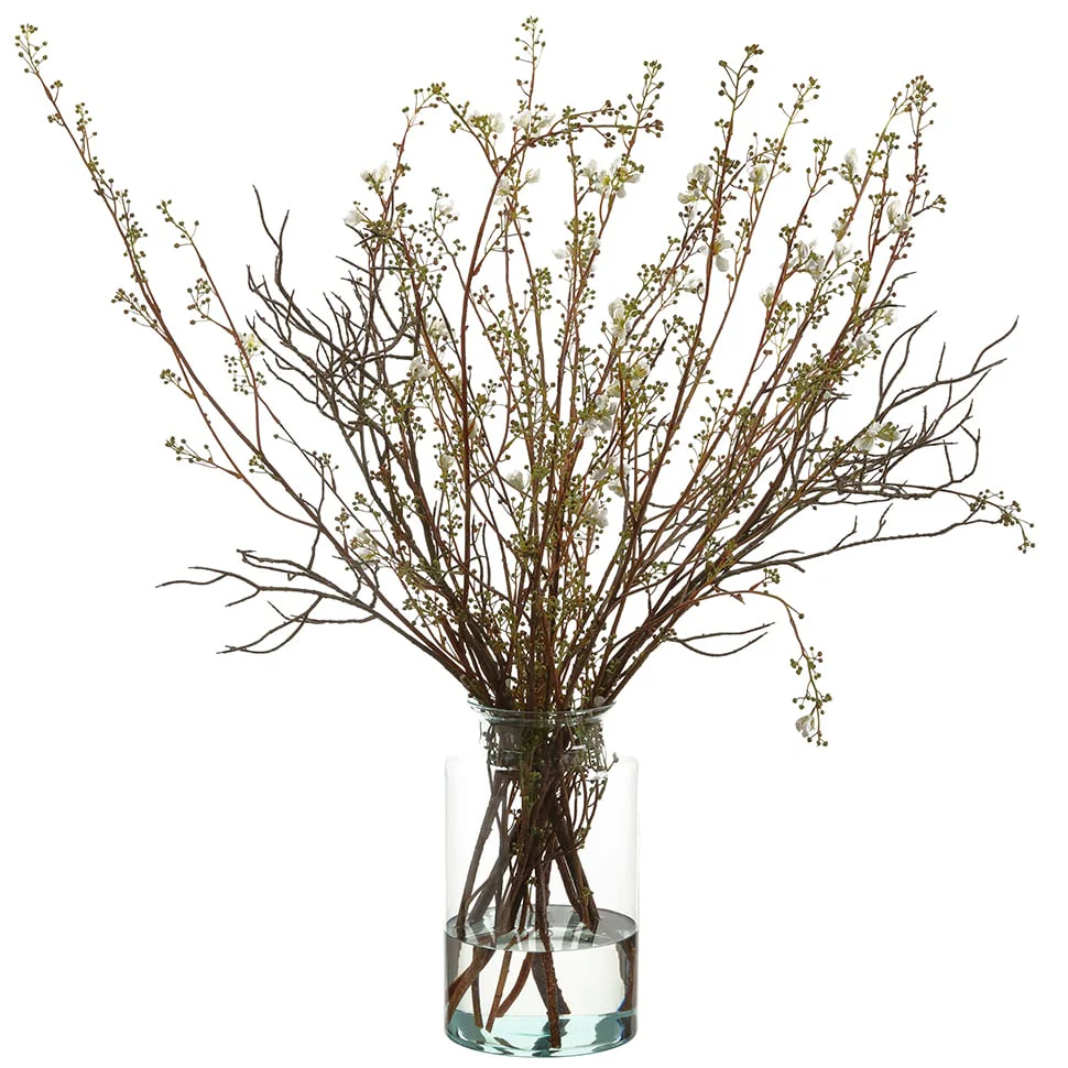 45.5" Artificial Berry Branches Arrangement w/Glass Vase -White/Green