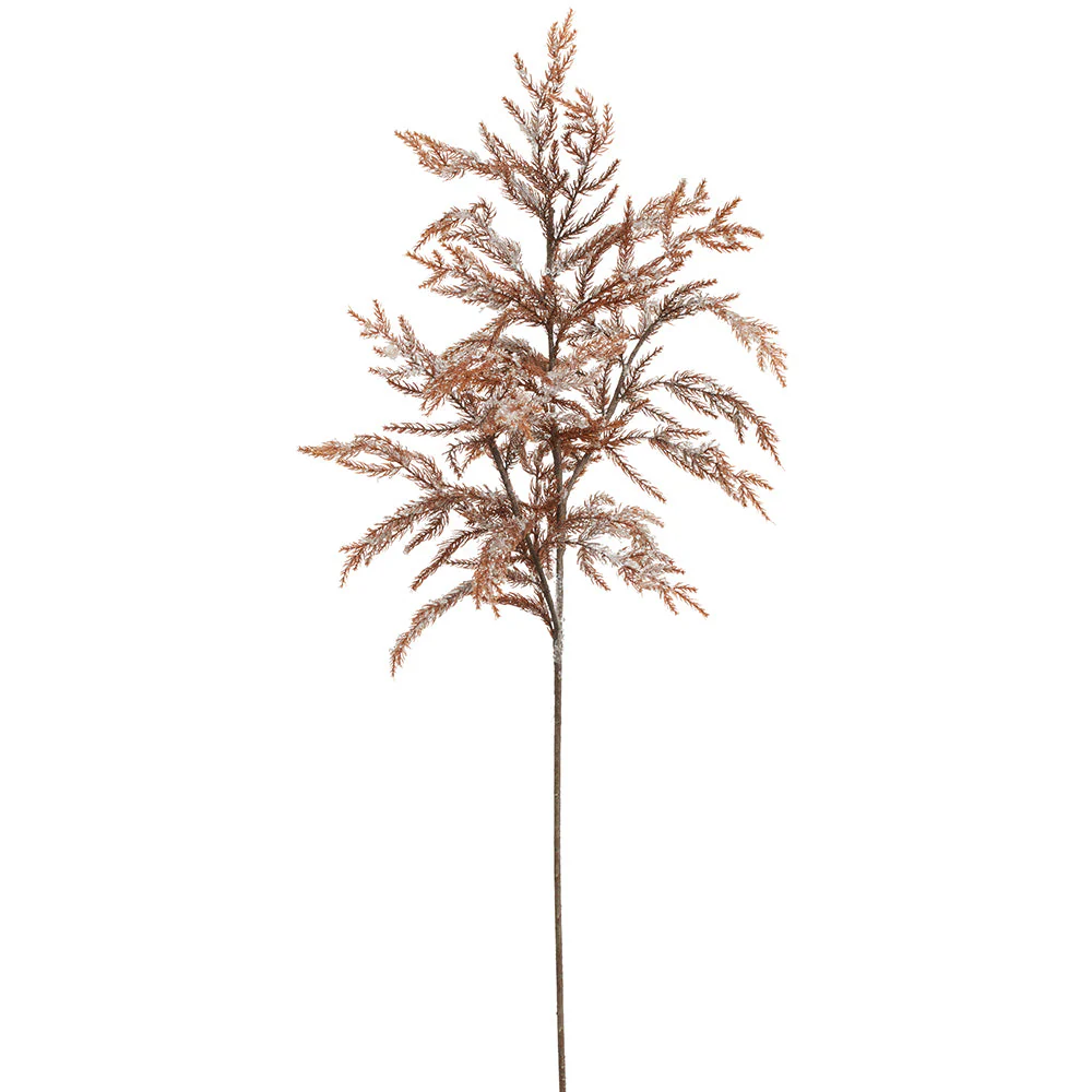 45" Beaded & Flocked Artificial Spruce Stem -Brown/White (Pack of 12)