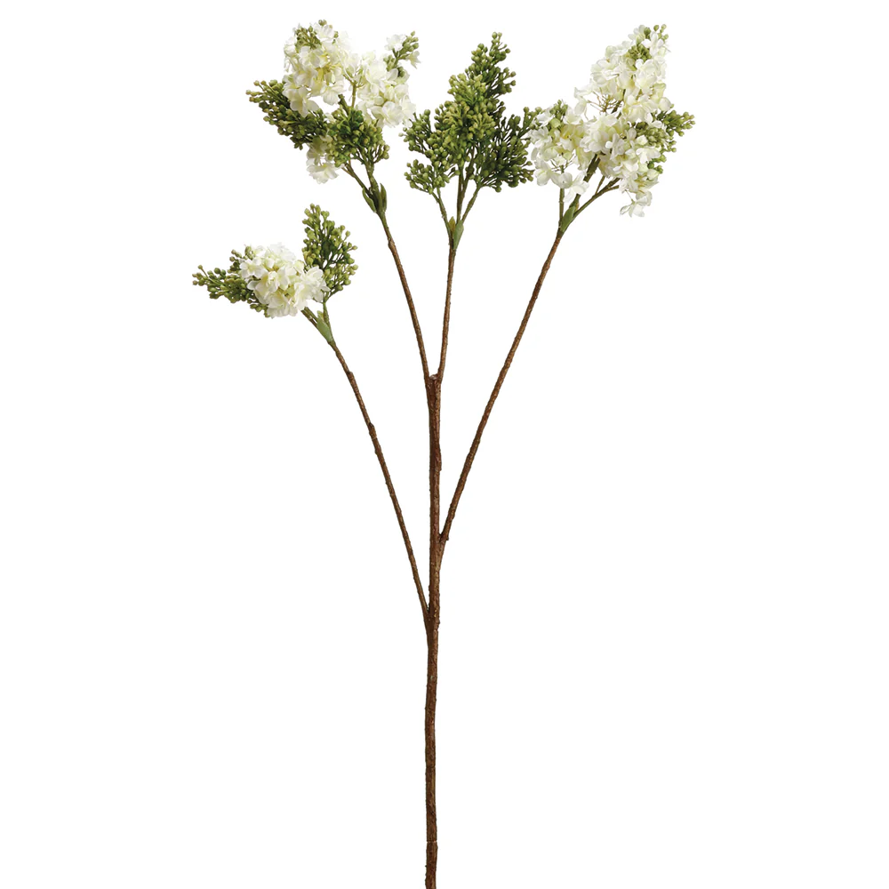 45" Lilac Silk Flower Stem -Cream/Green (Pack of 8)